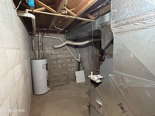 basement with water heater