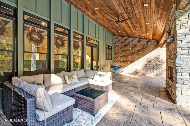 view of patio / terrace with ceiling fan and outdoor lounge area