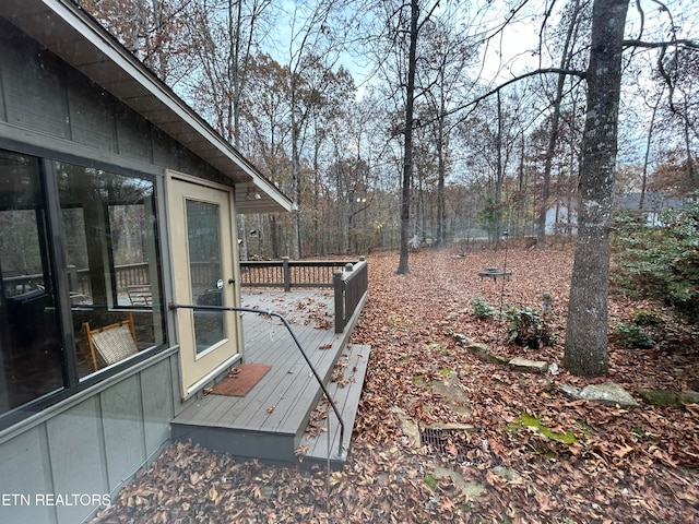 view of yard featuring a wooden deck