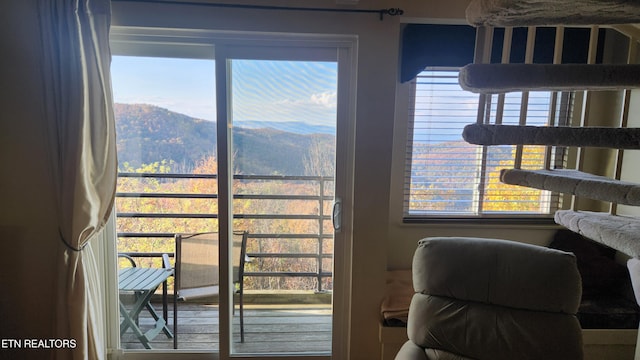 doorway featuring a mountain view