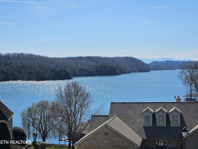 property view of water with a view of trees