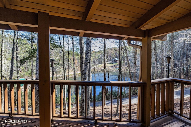 wooden terrace with a water view