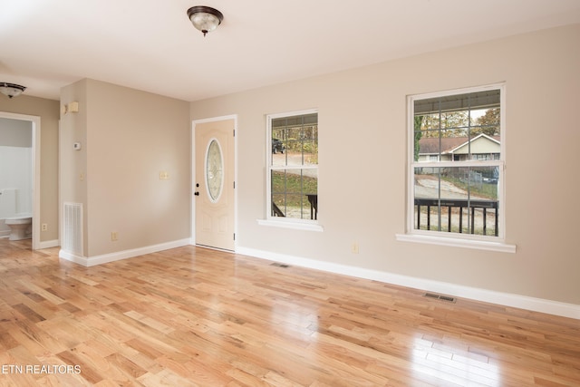 empty room featuring a healthy amount of sunlight and light hardwood / wood-style flooring