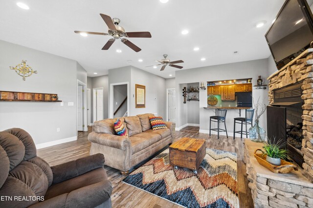 159 Garfield Ln, Sharps Chapel, TN 37866 - living area with ceiling fan, wood finished floors, baseboards, and recessed lighting