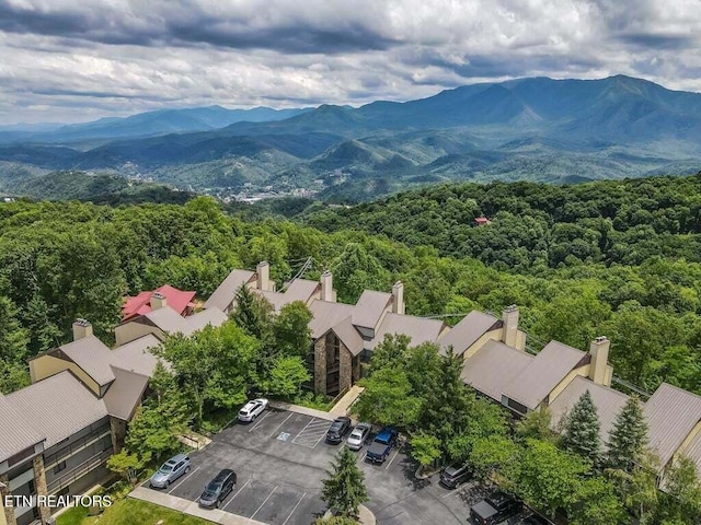 birds eye view of property with a mountain view