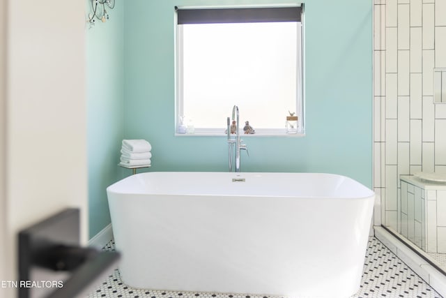 bathroom featuring tile patterned flooring and a washtub