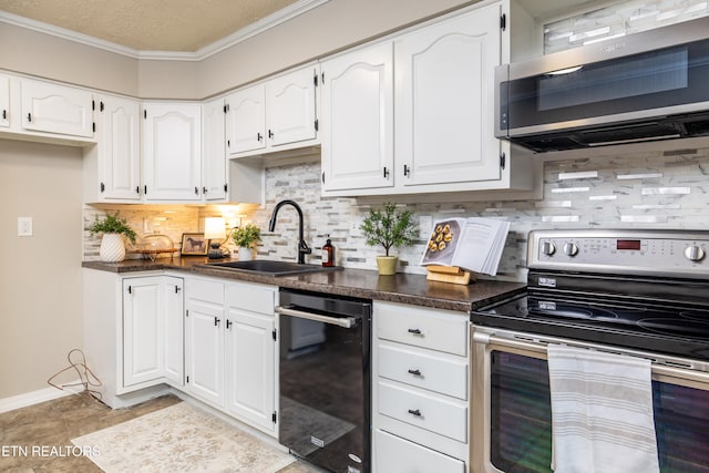 kitchen featuring crown molding, sink, white cabinets, and appliances with stainless steel finishes