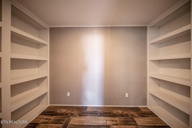 walk in closet featuring dark wood-type flooring