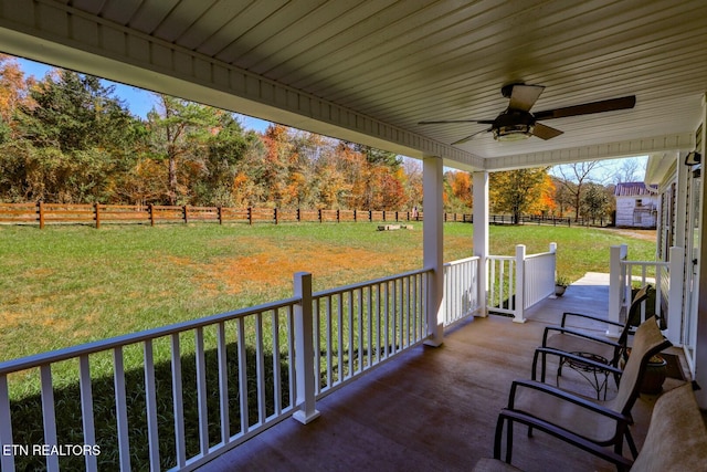 view of patio / terrace with a rural view and ceiling fan