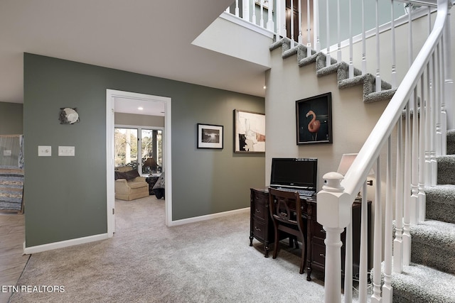 stairway with carpet floors