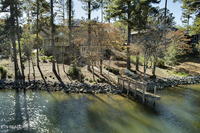 view of dock with a water view