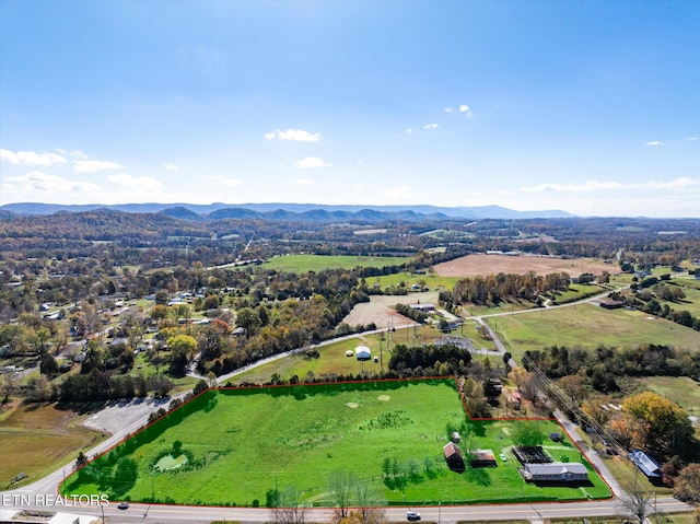 drone / aerial view featuring a mountain view