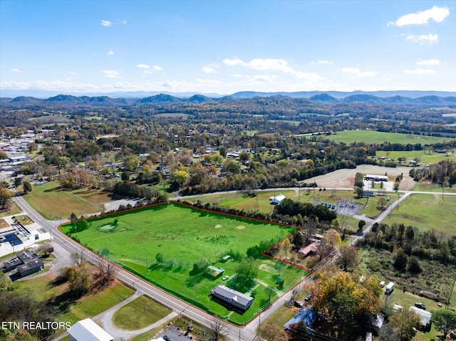 birds eye view of property with a mountain view