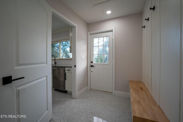 304 Firestone Rd, Oak Ridge, TN 37830 - doorway to outside with baseboards, recessed lighting, and light flooring