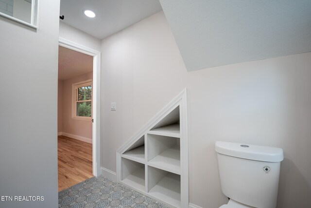 bathroom with hardwood / wood-style floors and toilet