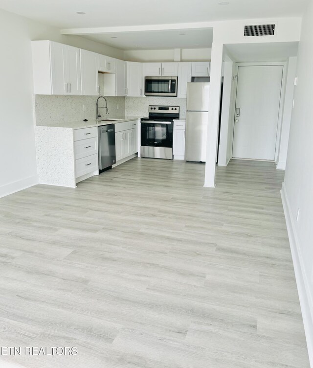 5709 Lyons View Pike Unit 4202, Knoxville, TN 37919 - kitchen with appliances with stainless steel finishes, baseboards, light countertops, tasteful backsplash, and white cabinets