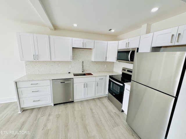 5709 Lyons View Pike Unit 4202, Knoxville, TN 37919 - kitchen featuring stainless steel appliances, a sink, white cabinets, light wood-style floors, and recessed lighting