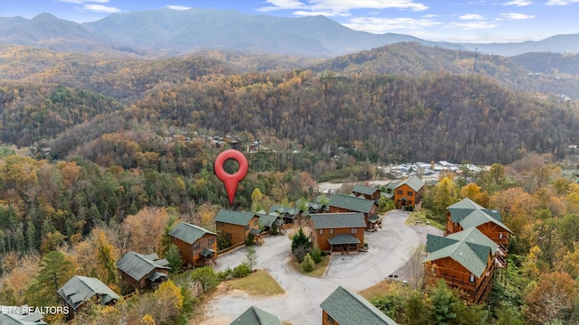 birds eye view of property with a mountain view