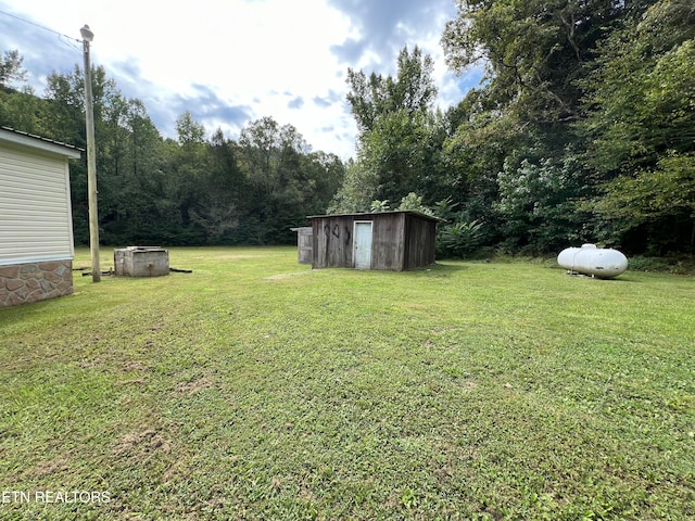 view of yard with a shed