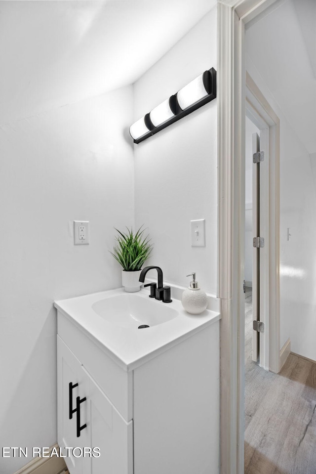 bathroom featuring wood-type flooring and vanity