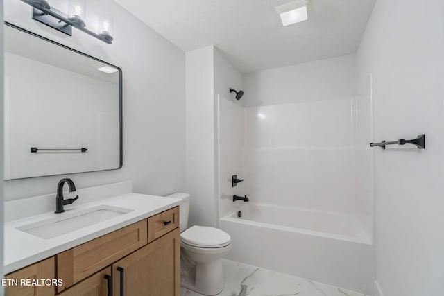 2210 Hickory Crest Ln, Knoxville, TN 37932 - bathroom featuring toilet, marble look tiles, vanity, and shower / bath combination