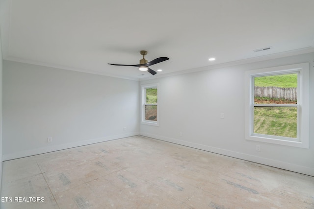 2210 Hickory Crest Ln, Knoxville, TN 37932 - spare room featuring plenty of natural light, crown molding, baseboards, and ceiling fan