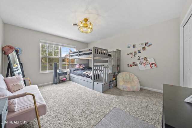 bedroom featuring carpet flooring and a closet