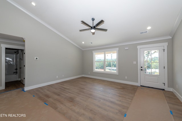 6105 Lanier Rd, Maryville, TN 37801 - foyer with plenty of natural light, a ceiling fan, wood finished floors, baseboards, and ornamental molding