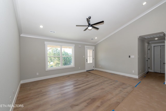 6105 Lanier Rd, Maryville, TN 37801 - foyer entrance featuring a ceiling fan, ornamental molding, lofted ceiling, baseboards, and recessed lighting