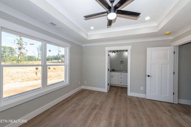 6105 Lanier Rd, Maryville, TN 37801 - unfurnished bedroom with a tray ceiling, wood finished floors, recessed lighting, baseboards, and ensuite bathroom