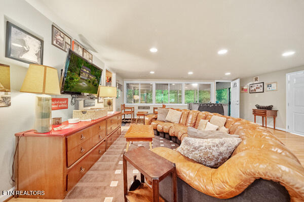 living room featuring light wood-type flooring