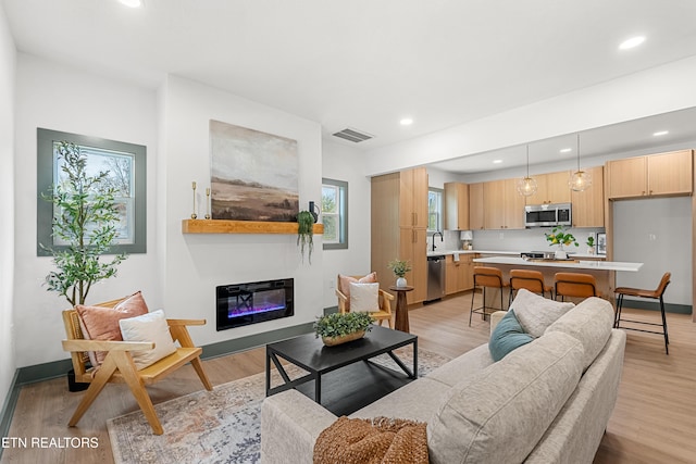 living room featuring light wood-type flooring