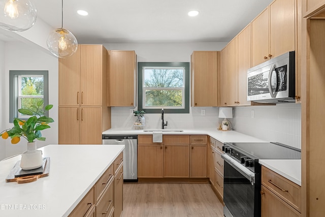 kitchen featuring light hardwood / wood-style floors, sink, a healthy amount of sunlight, and stainless steel appliances