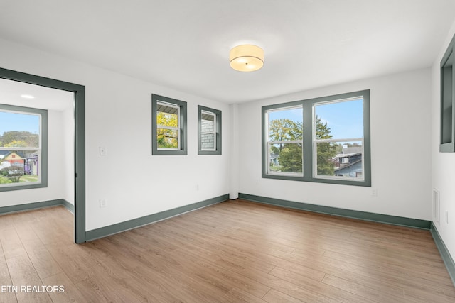 empty room featuring a wealth of natural light and light hardwood / wood-style floors