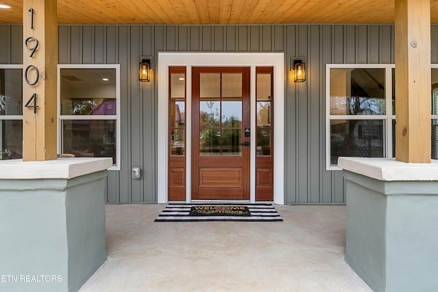 doorway to property featuring a patio