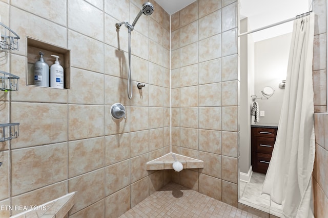 bathroom with a shower with curtain