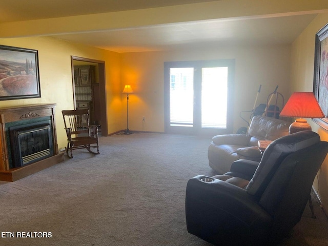 1315 Winchester Ave, Middlesboro, KY 40965 - living room featuring carpet floors, a fireplace, and baseboards