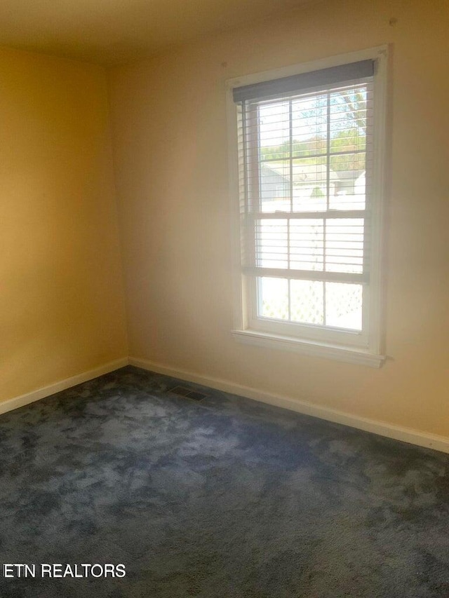 empty room with a wealth of natural light and dark colored carpet