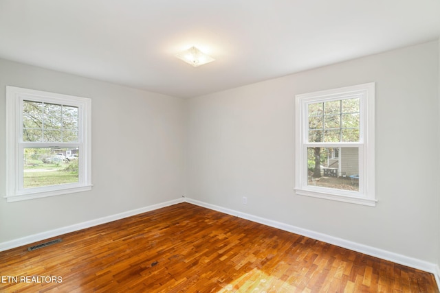 empty room featuring wood-type flooring and a healthy amount of sunlight