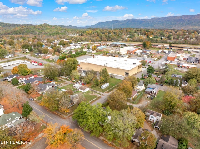 drone / aerial view featuring a mountain view