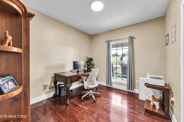 office with dark wood-type flooring