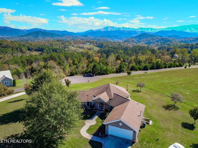 birds eye view of property featuring a mountain view