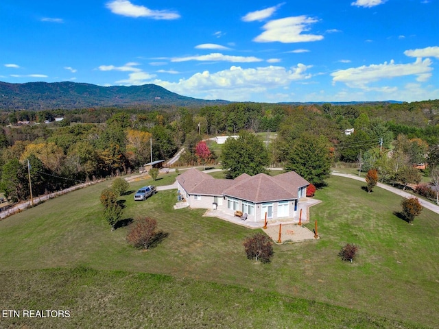 birds eye view of property featuring a mountain view