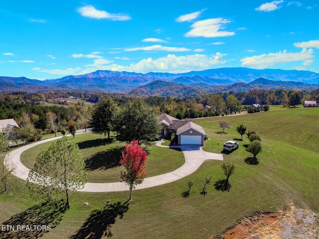 aerial view with a mountain view