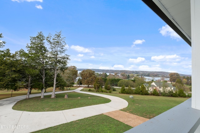 view of property's community featuring a lawn
