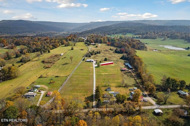 birds eye view of property with a rural view and a mountain view