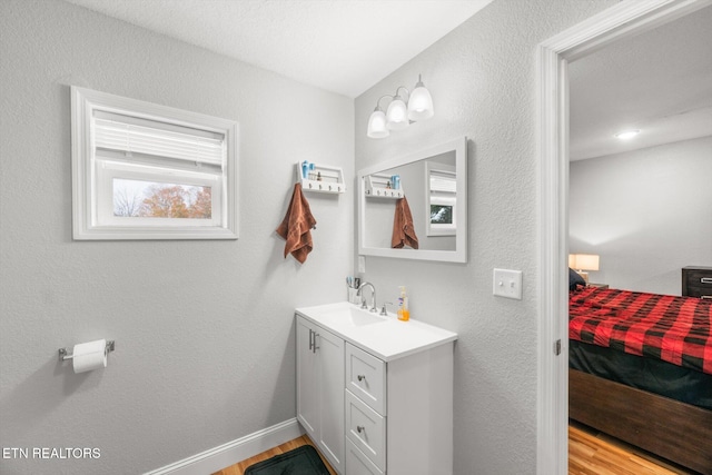 bathroom featuring vanity and wood-type flooring