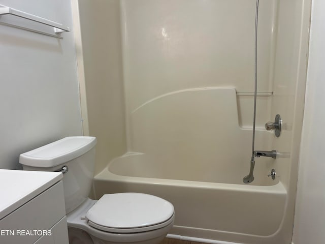 full bathroom featuring toilet, shower / tub combination, and vanity