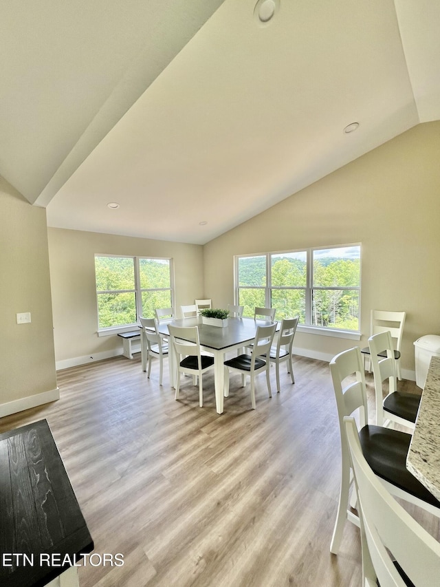 139 Pool Rd, Lafollette, TN 37766 - dining room featuring vaulted ceiling, light wood-type flooring, and recessed lighting