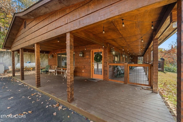 wooden terrace with french doors